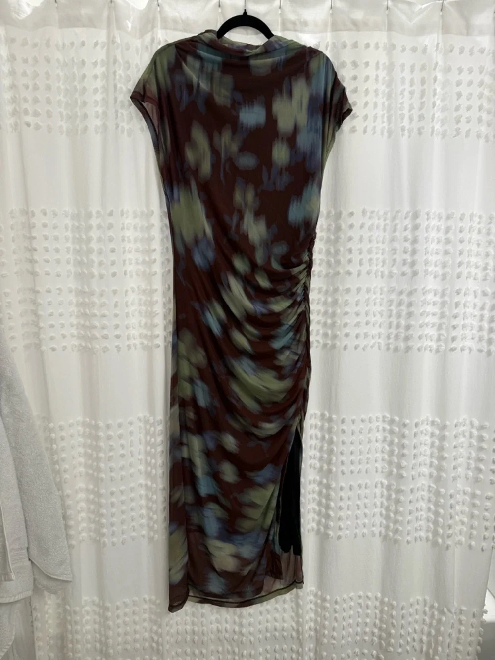 Anthropologie Black Midi Dress with Blue and Green Floral Print - Picture 3 of 9